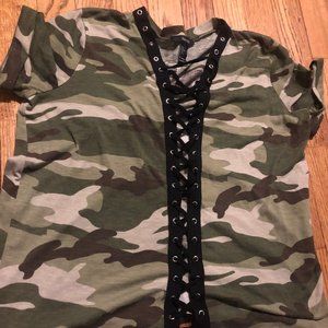 F21 camo Lace up Short sleeve t shirt size. S